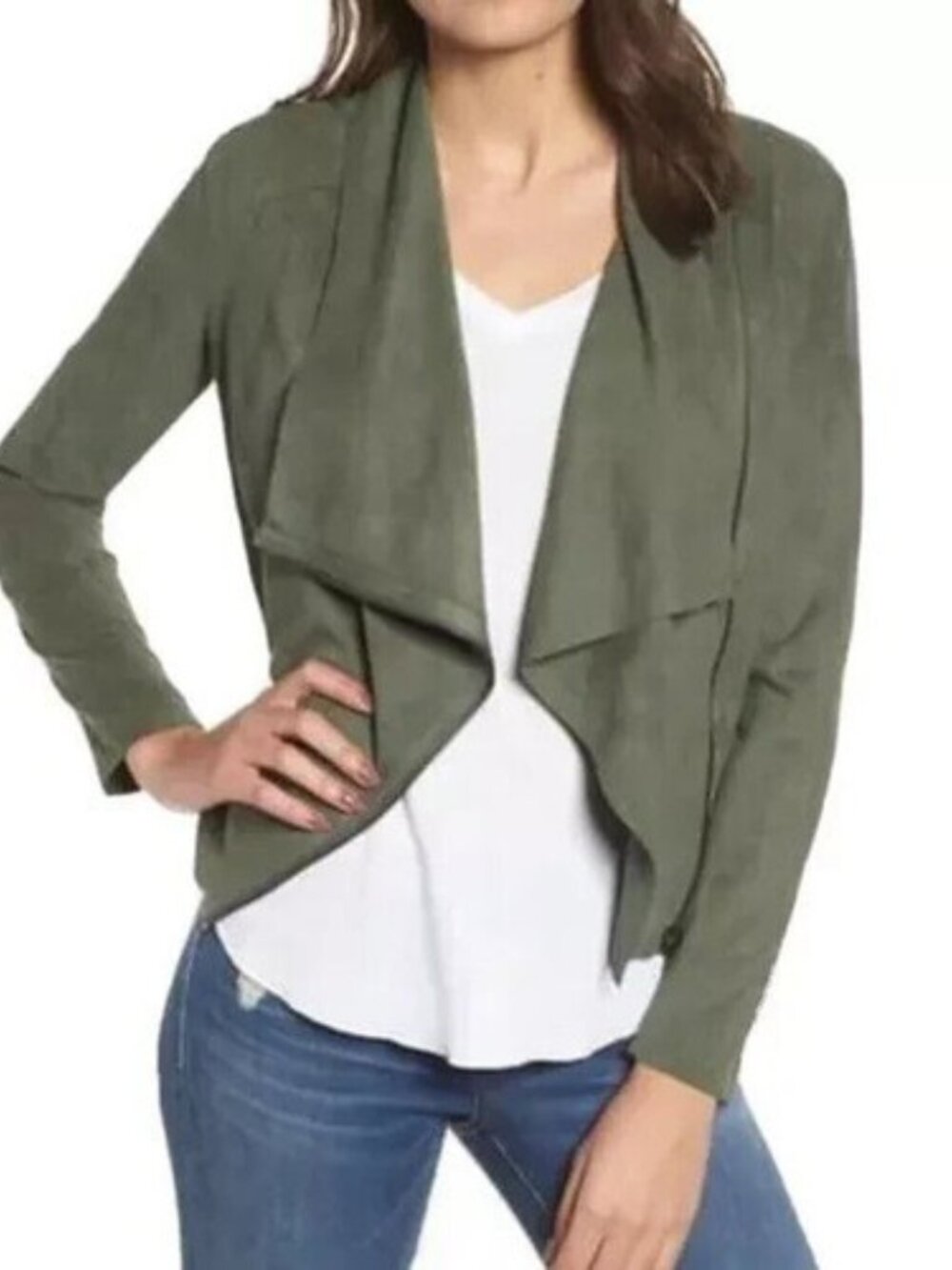 BLANK NYC Asymmetrical Olive Green Faux Suede Jacket